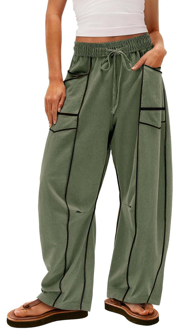 Y2K Black Striped Wide-leg Pants With Pockets Fashion Loose Drawstring Trousers Sports Sweatpants Women's Clothing