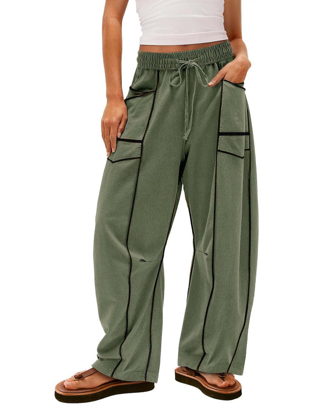 Y2K Black Striped Wide-leg Pants With Pockets Fashion Loose Drawstring Trousers Sports Sweatpants Women's Clothing