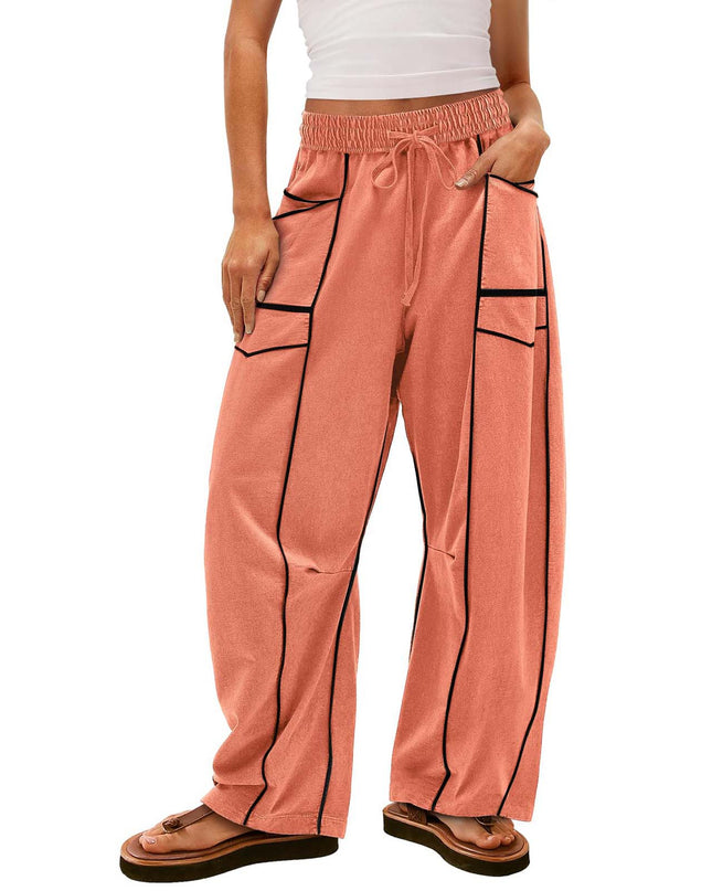 Y2K Black Striped Wide-leg Pants With Pockets Fashion Loose Drawstring Trousers Sports Sweatpants Women's Clothing
