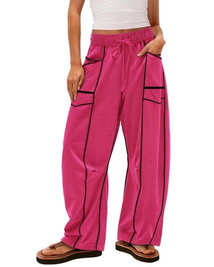 Y2K Black Striped Wide-leg Pants With Pockets Fashion Loose Drawstring Trousers Sports Sweatpants Women's Clothing